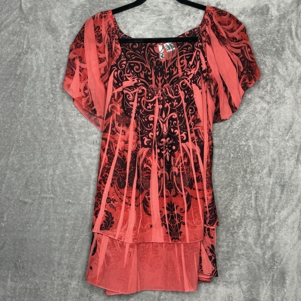 Sami & Jo 3X Shirt Top Rust Orange Paisley Short Sleeve Scoop Neck Tiered Womens - Picture 1 of 7